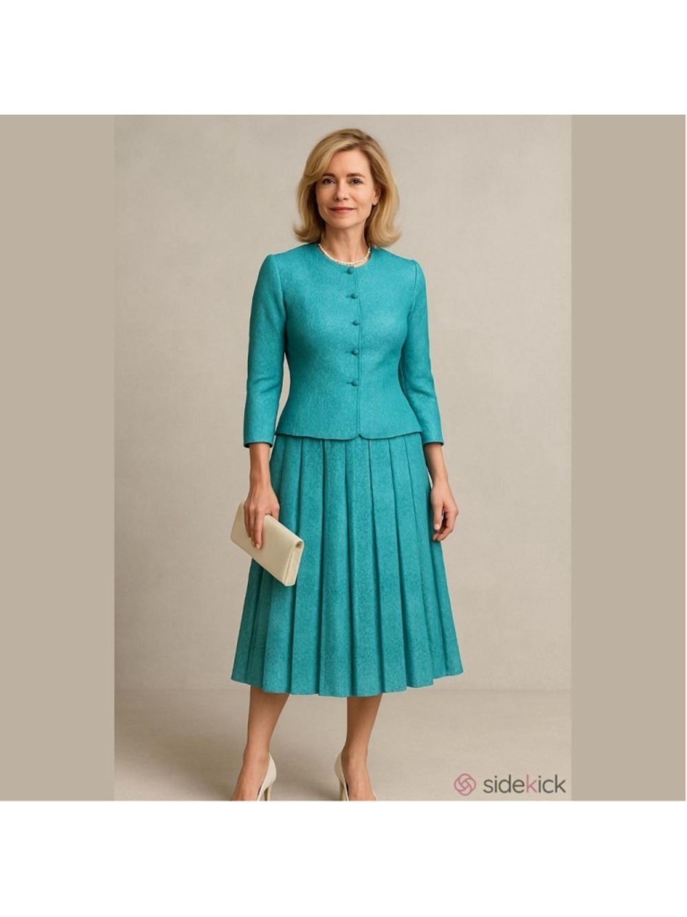 Women's Adrianna Papell Vintage Silk Teal Skirt Set Size 10